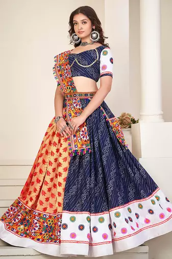 Women's Blue Cotton silk,woven silk Traditional Kutchi Embroidery