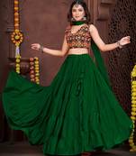 Women's Light Green French Crape Traditional Kutchi Embroidery with Mirror Work Semi Stiched Lehenga Choli With Dupatta