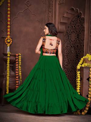 light green mirror work french crepe navratri lehenga choli 4