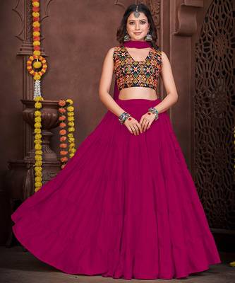 pink french crepe kutchi embroidery navratri lehenga choli 1