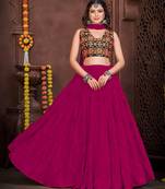 Women's Pink French Crape Traditional Kutchi Embroidery with Mirror Work Semi Stiched Lehenga Choli With Dupatta