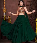 Women's Green French Crape Traditional Kutchi Embroidery with Mirror Work Semi Stiched Lehenga Choli With Dupatta