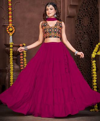 pink french crepe kutchi embroidery navratri lehenga choli 2