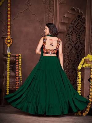 dark green mirror work french crepe navratri lehenga choli 3
