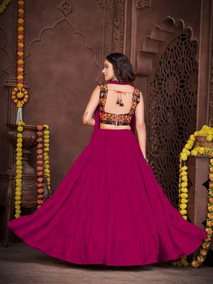 pink french crepe kutchi embroidery navratri lehenga choli 4