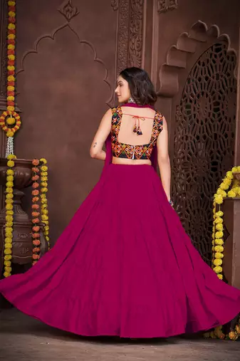 Women's Pink French Crape Traditional Kutchi Embroidery with Mirror Work Semi Stiched Lehenga Choli With Dupatta
