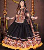Women's Black Georgette Traditional Kutchi Embroidery with Mirror Work Semi Stiched Lehenga Choli With Dupatta
