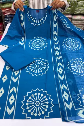 Women's Blue Printed Kurta Pant Dupatta Set