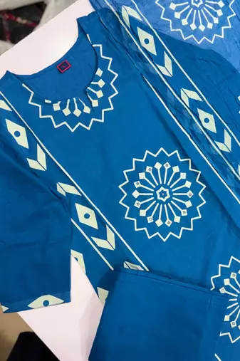 Women's Blue Printed Kurta Pant Dupatta Set
