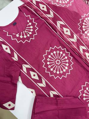 Women's Cotton  Printed Kurta Pant Dupatta Set 2
