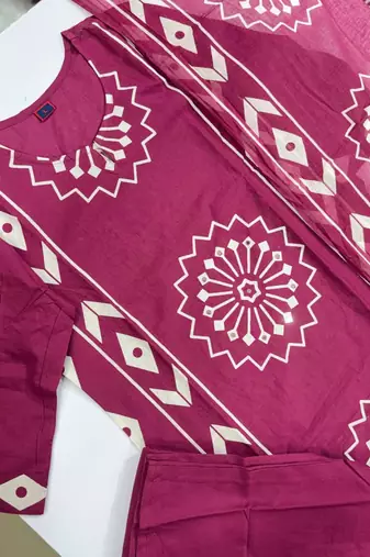 Women's Cotton  Printed Kurta Pant Dupatta Set