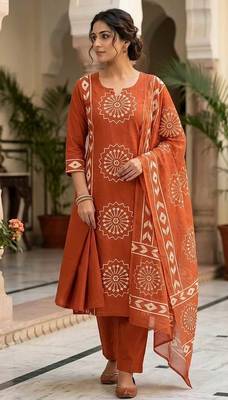 Women Cotton Printed Kurta Pant Dupatta Set 1