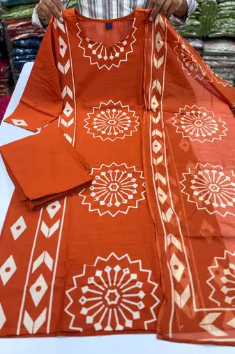 Women Cotton Printed Kurta Pant Dupatta Set