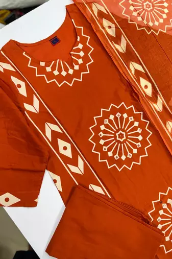 Women Cotton Printed Kurta Pant Dupatta Set