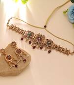 Maroon color matte gold necklace set