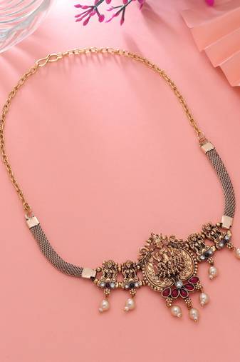 Maroon & green color choker temple necklace