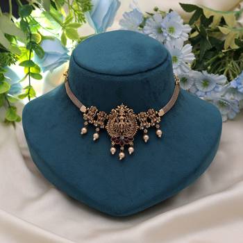 Maroon & green color choker temple necklace 2