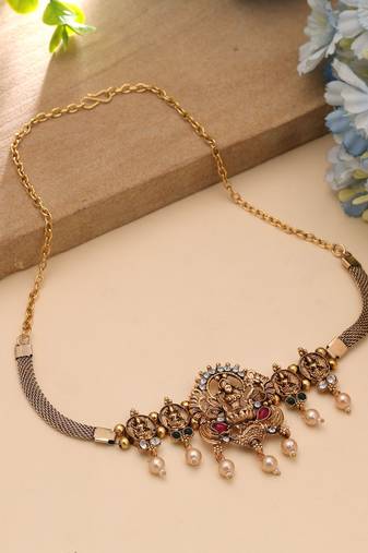 Maroon & green color choker temple necklace