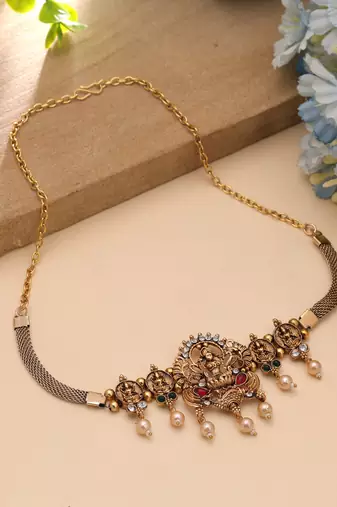 Maroon & green color choker temple necklace