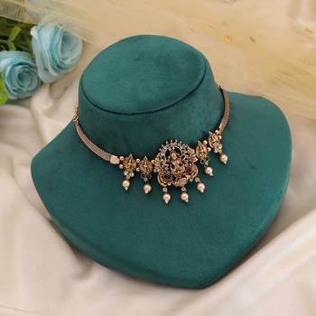 Maroon & green color choker temple necklace 2