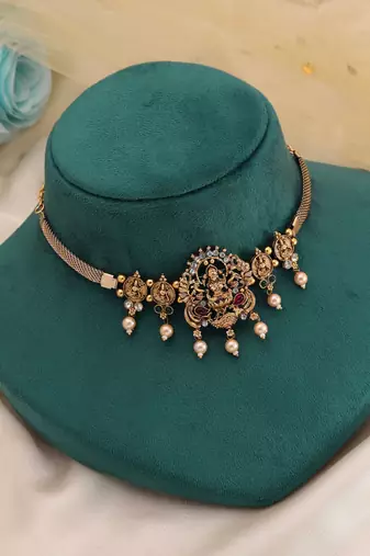 Maroon & green color choker temple necklace
