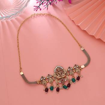 Maroon & green color choker temple necklace 1