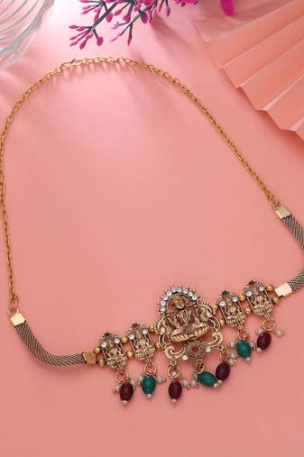 Maroon & green color choker temple necklace