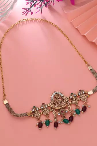 Maroon & green color choker temple necklace