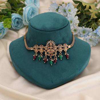 Maroon & green color choker temple necklace 2