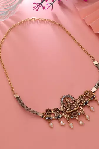 Maroon & green color choker temple necklace
