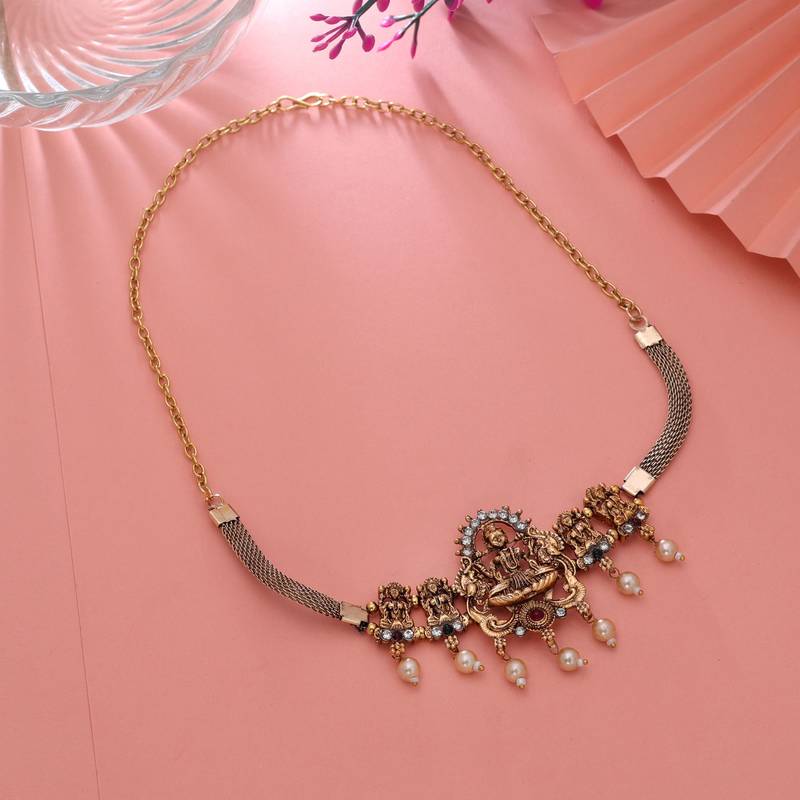 Maroon & green color choker temple necklace