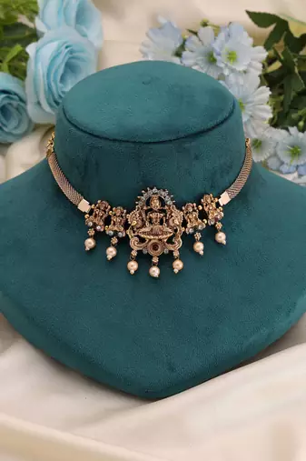 Maroon & green color choker temple necklace