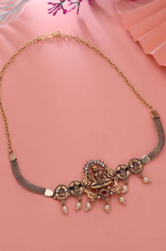 Maroon & green color choker temple necklace