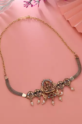 Maroon & green color choker temple necklace