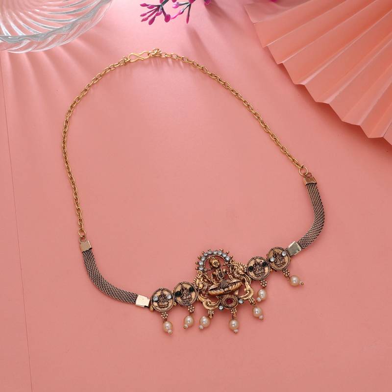 Maroon & green color choker temple necklace