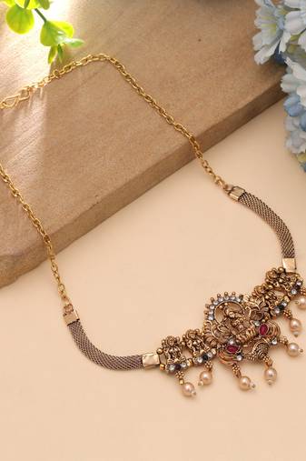 Maroon & green color choker temple necklace