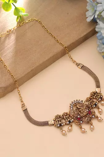 Maroon & green color choker temple necklace
