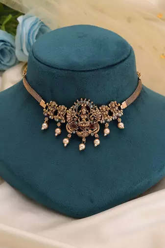 Maroon & green color choker temple necklace