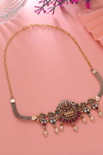 Maroon & green color choker temple necklace