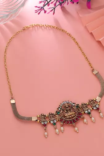 Maroon & green color choker temple necklace
