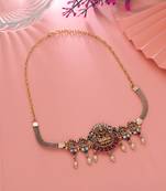 Maroon & green color choker temple necklace
