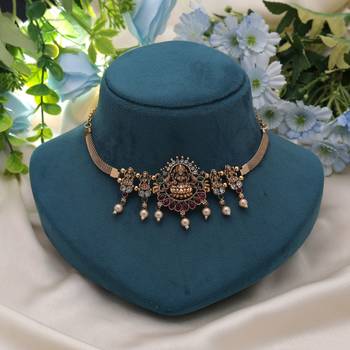 Maroon & green color choker temple necklace 2