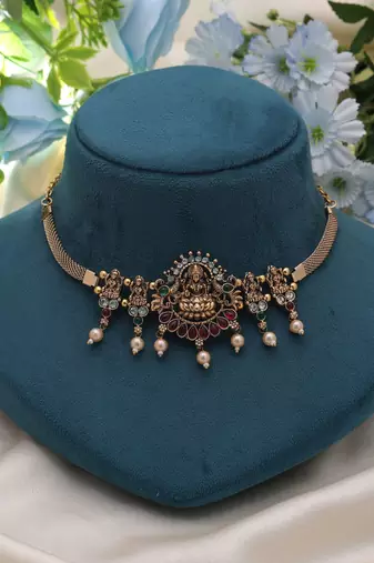 Maroon & green color choker temple necklace