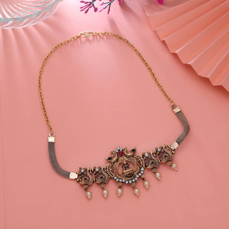Rani & green color choker temple necklace
