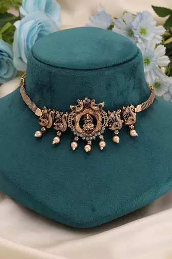 Rani & green color choker temple necklace