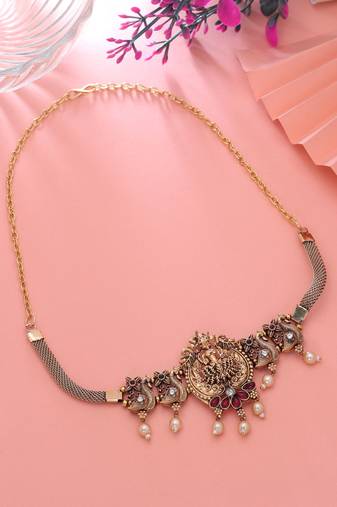 Rani & green color choker temple necklace