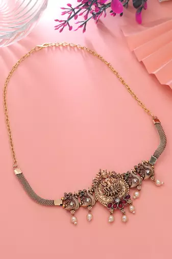 Rani & green color choker temple necklace
