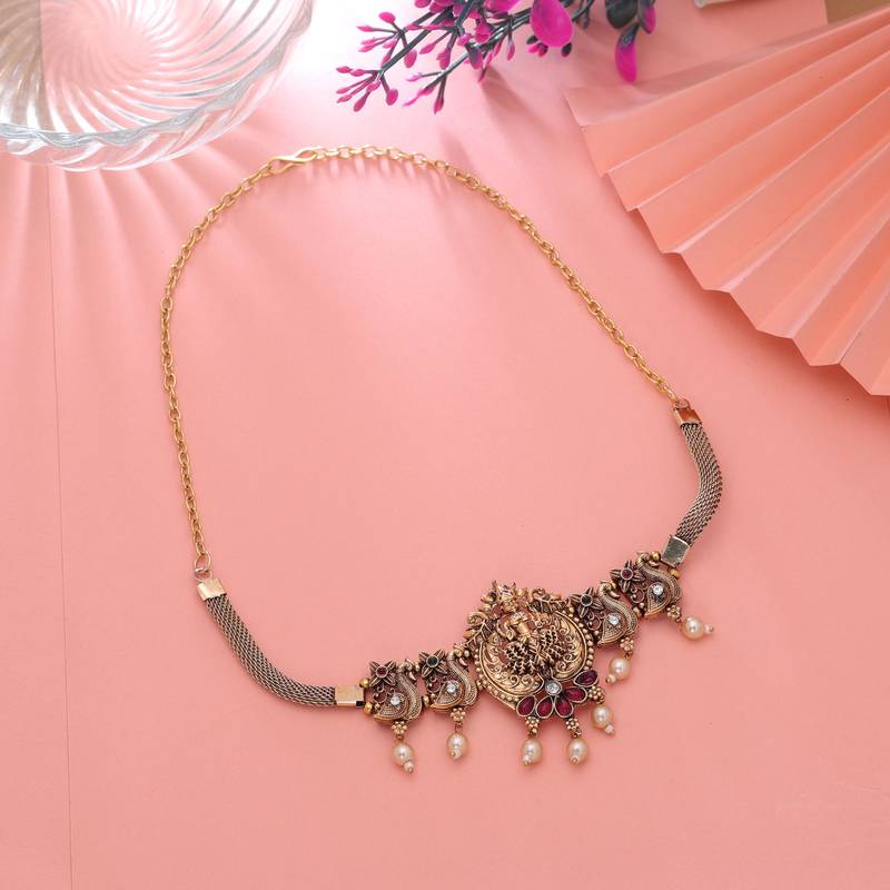 Rani & green color choker temple necklace