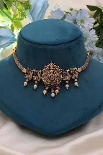 Rani & green color choker temple necklace