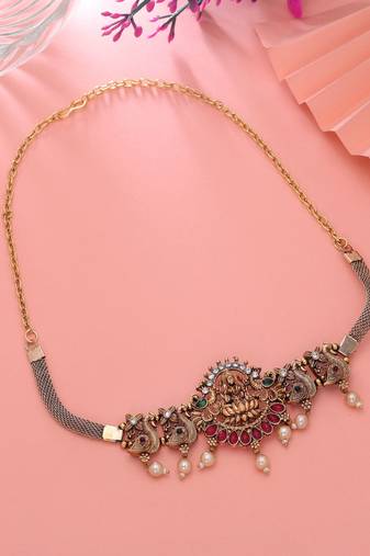 Rani & green color choker temple necklace